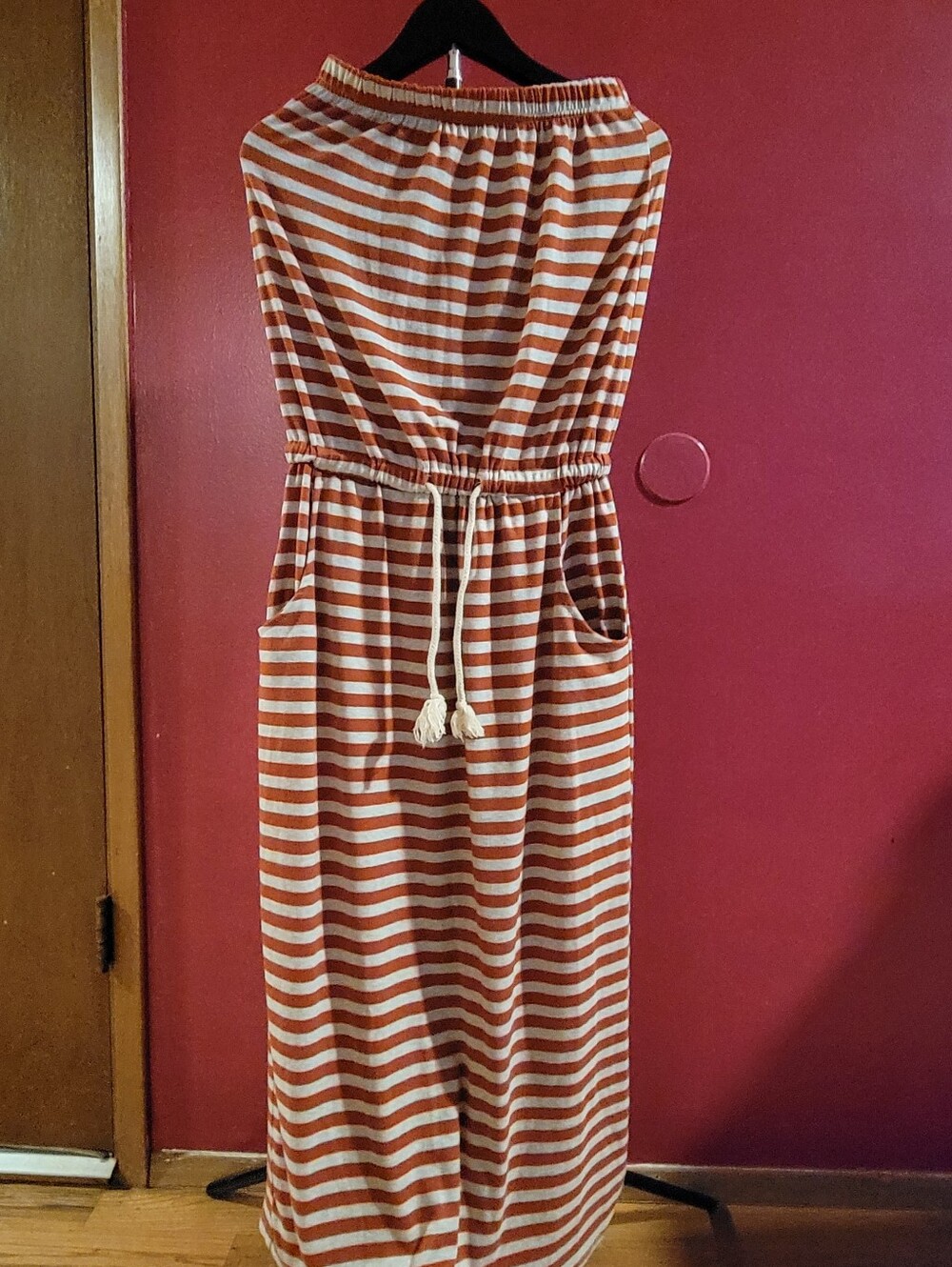 Striped Red Orange and Cream Tube-top Maxi Dress